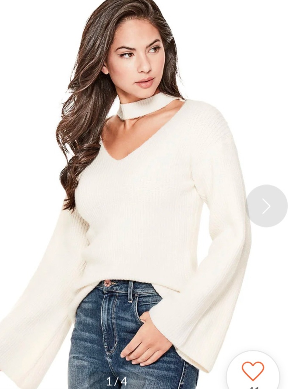 GUESS BNWT Cream Bell Sleeve Sweater | Elegant V-Neck w/ Collar | Size L